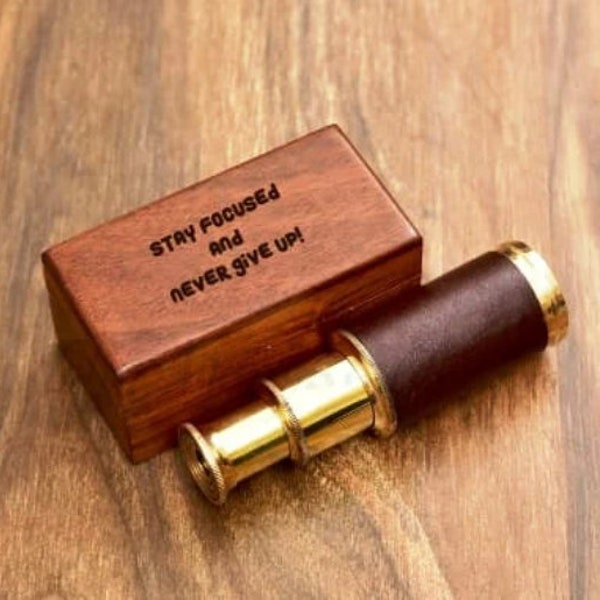 Admiral's 32 Solid Antique Black Brass Spyglass With Genuine Rosewood Decorative Anchor Inlaid Storing Case | Military Retirees' Gifts & Pirate Decor | Nagina International - Nagina International