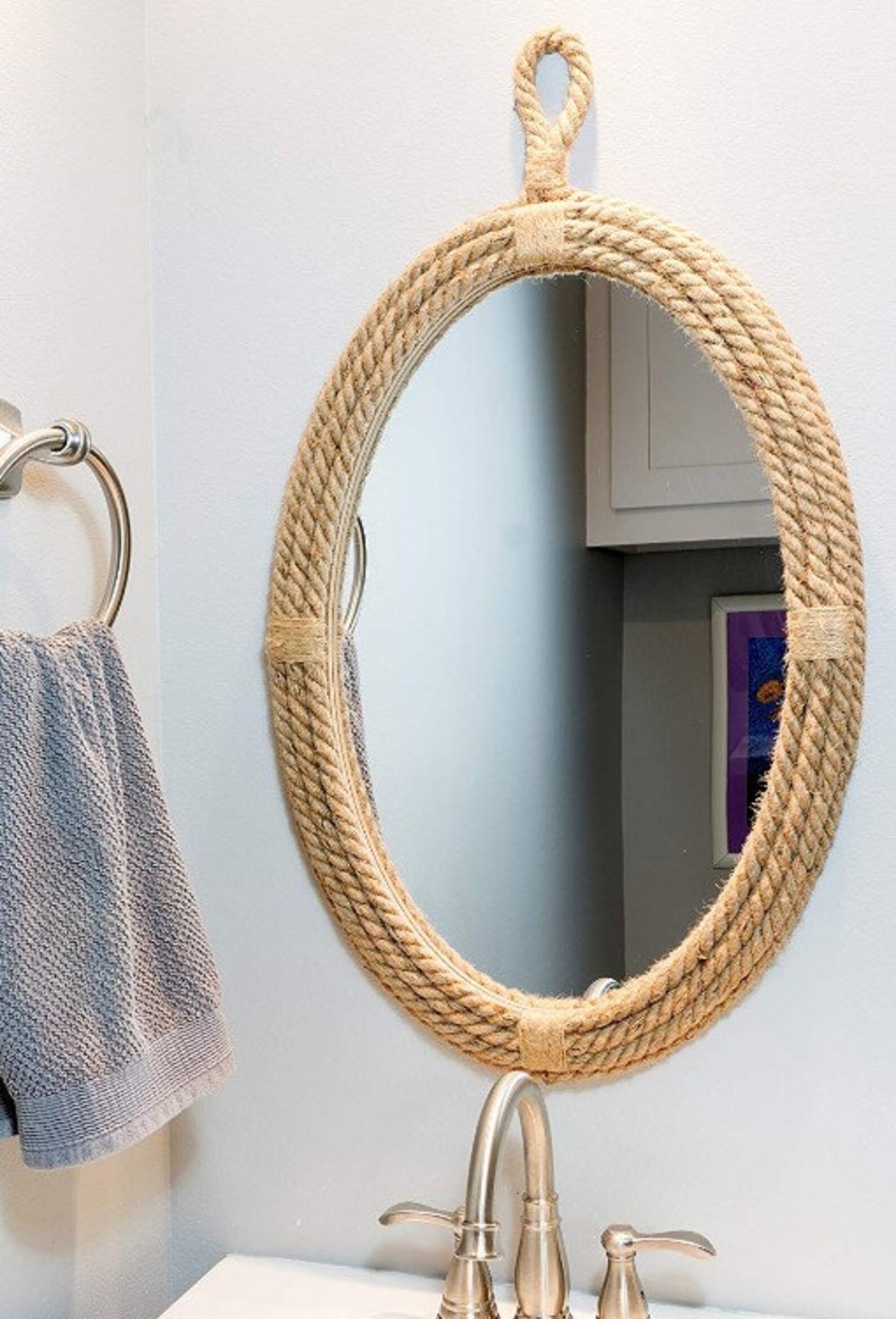 Oval Jute Rope Mirror for Bathroom Nautical Coastal Jute Etsy