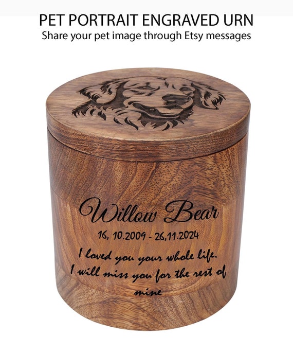 Custom Pet Portrait Urn for Dogs & Cat Ashes with Photo, Rosewood Cremation Keepsake