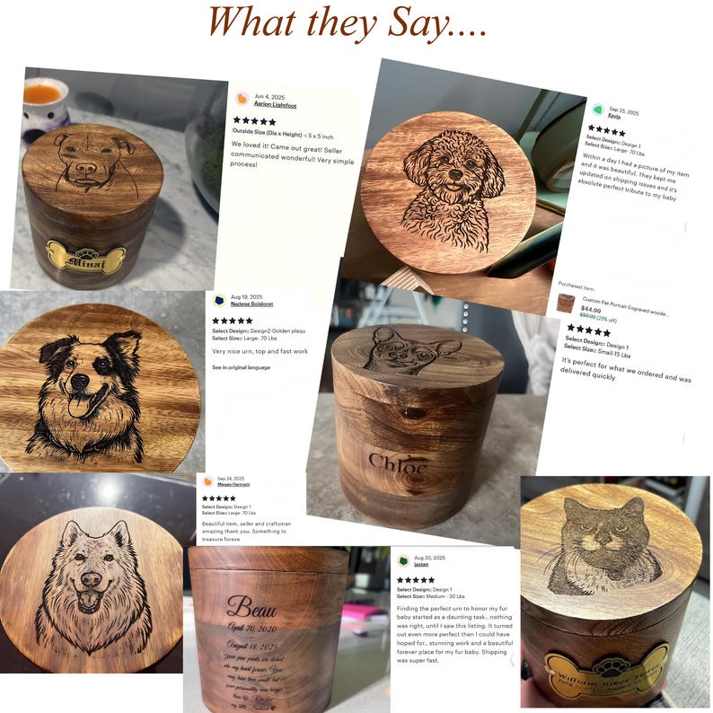 Custom Pet Portrait Urn for Dogs & Cat Ashes with Photo, Rosewood Cremation Keepsake image 3