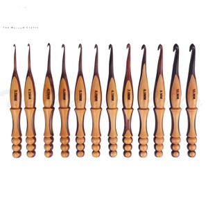 Crochet Hooks Set of 10 in Rosewood and Haldu wood, Ergonomic Handle Crochet Hooks Set, Available with Organizer Mother's day Gift image 8