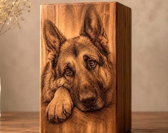 Custom Engraved Wooden Pet Photo Urn for Dog Ashes – Personalized Cat Memorial Keepsake Box