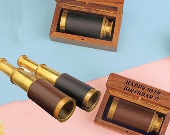 Personalized Brass Telescope 6 inches with Rosewood Box - Personalized Gift for Kids, Miniature Beautiful Handcrafted Handheld