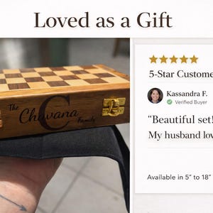 Personalized Magnetic Wooden Chess Set: Folding Travel Board with Extra Queens, Handmade Birthday Gift image 13