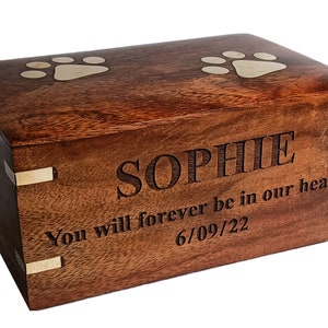 PERSONALIZED URN BOX with brass paws, Rosewood Pet Urn for Dog Ashes, Urn Box for Pet Ashes, Loss of Pet Sympathy Gift | Gift for Cat Lovers