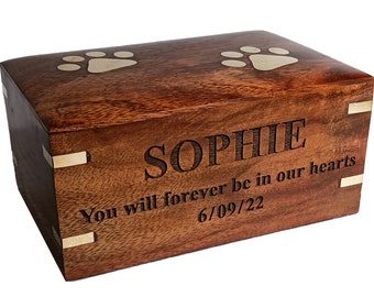 PERSONALIZED URN BOX with brass paws, Rosewood Pet Urn for Dog Ashes, Urn Box for Pet Ashes, Loss of Pet Sympathy Gift | Gift for Cat Lovers