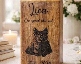 Custom Wooden dog urns for Ashes with Photo, Memorial Keepsake Box, Dog Sympathy Gift