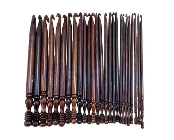 Rosewood Set of 12 Crochet Hooks 3.5 Mm to 12 Mm Hand Turned Ergonomic  Crochet Hooks for Knitting Crocheting Accessories With Engraved Sizes 
