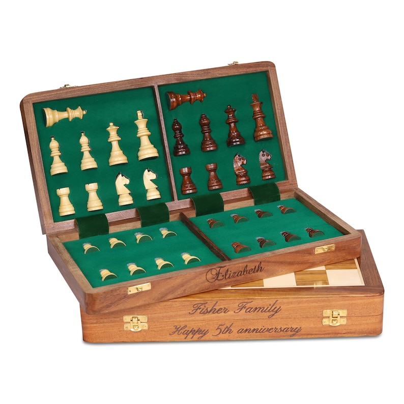 Personalized Magnetic Wooden Chess Set: Folding Travel Board with Extra Queens, Handmade Birthday Gift image 18