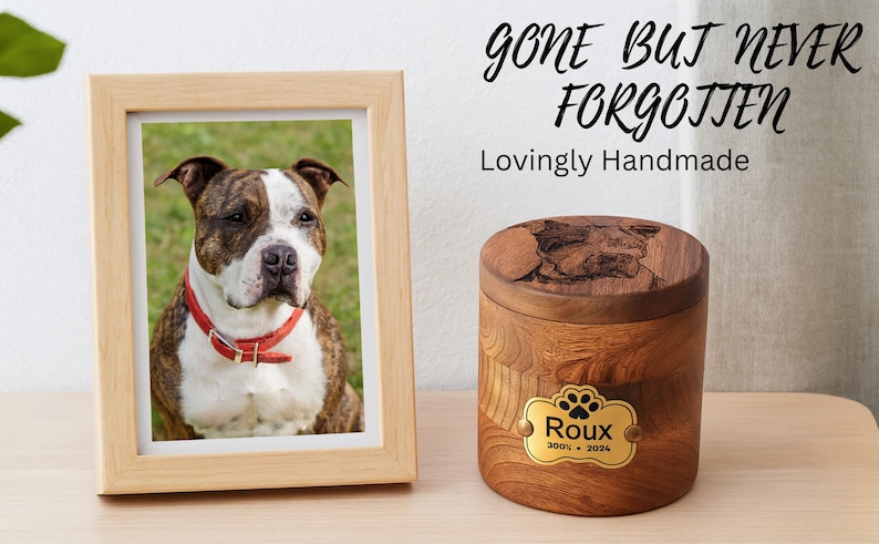 Custom Pet Portrait Urn for Dogs & Cat Ashes with Photo, Rosewood Cremation Keepsake image 13