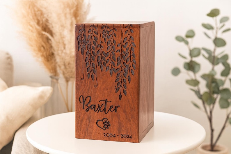 Engraved Rosewood Pet Urn: Dog & Cat Memorial Ash Box image 2