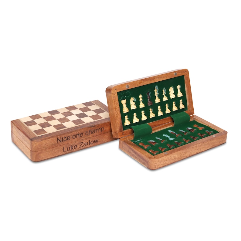 Personalized Magnetic Wooden Chess Set: Folding Travel Board with Extra Queens, Handmade Birthday Gift image 17