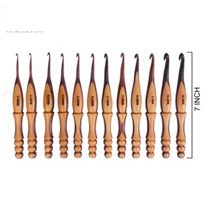 Crochet Hooks Set of 10 in Rosewood and Haldu wood, Ergonomic Handle Crochet Hooks Set, Available with Organizer Mother's day Gift image 2