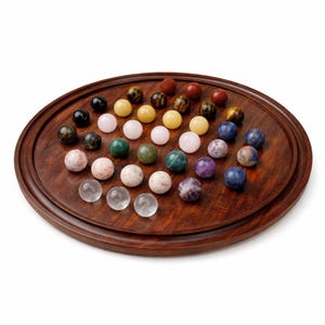 Handmade Rosewood Solitaire Board Game 16 Inch: Natural Stone Marbles, Personalized Gift