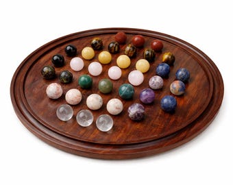 Juego de mesa solitario de palisandro hecho a mano de 40 cm: canicas de piedra natural, regalo personalizado