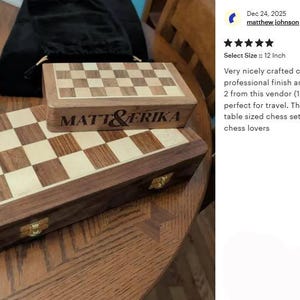 Personalized Magnetic Wooden Chess Set: Folding Travel Board with Extra Queens, Handmade Birthday Gift image 15