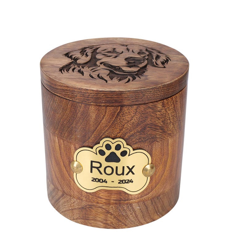Custom Pet Portrait Urn for Dogs & Cat Ashes with Photo, Rosewood Cremation Keepsake image 2