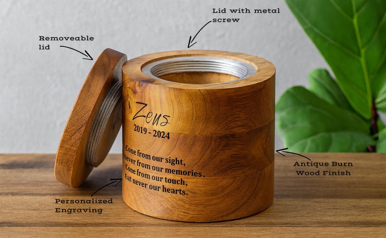 Custom Pet Portrait Urn for Dogs & Cat Ashes with Photo, Rosewood Cremation Keepsake image 9
