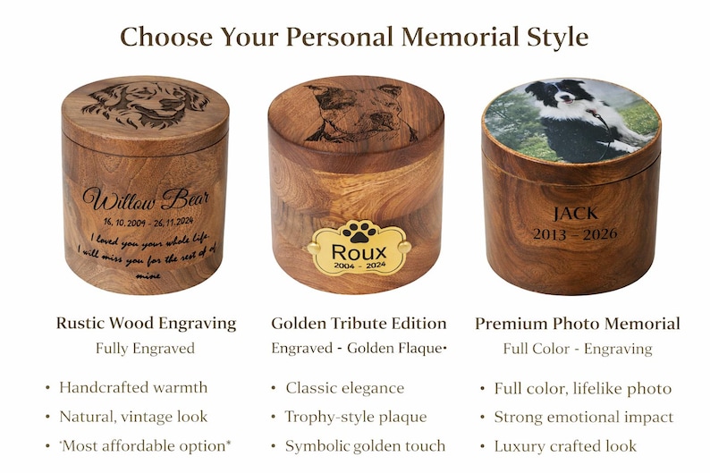 Custom Pet Portrait Urn for Dogs & Cat Ashes with Photo, Rosewood Cremation Keepsake image 5