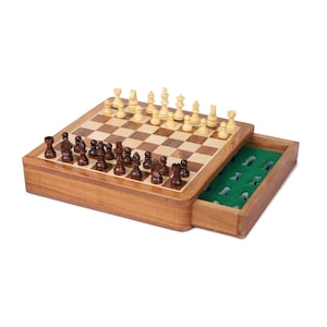 Personalized Wooden Chess Set, Magnetic Chess set, Wooden Chess Board with Drawer