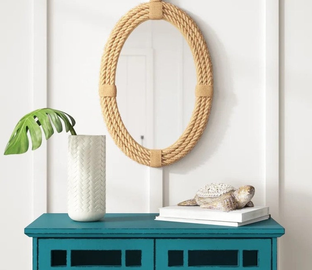 Oval Jute Rope Mirror for Bathroom Nautical Coastal Jute Rope Wall
