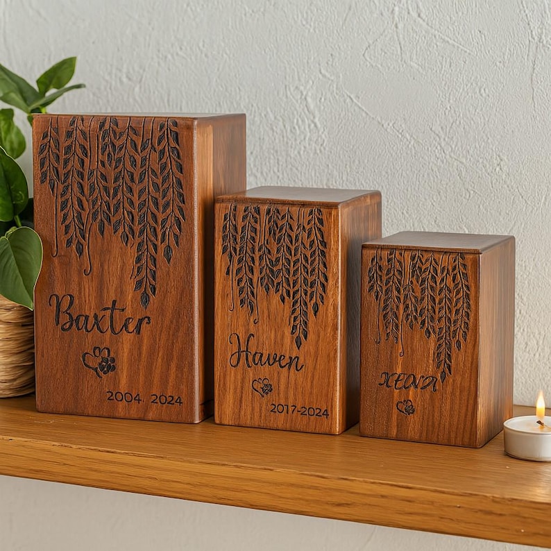 Engraved Rosewood Pet Urn: Dog & Cat Memorial Ash Box image 5