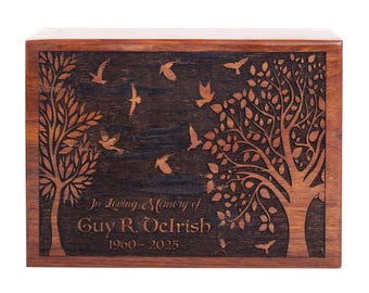 Personalized Wooden Urn Box for Human Ashes, Cremation Urn.