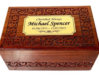 Personalized Rosewood Cremation Urn with Golden Plaque - Adult Ashes