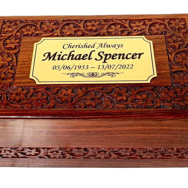 Personalized Rosewood Cremation Urn with Golden Plaque - Adult Ashes