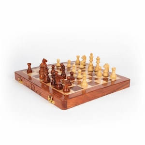 Personalized Magnetic Wooden Chess Set: Folding Travel Board with Extra Queens, Handmade Birthday Gift image 19