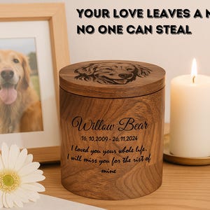 Custom Pet Portrait Urn for Dogs & Cat Ashes with Photo, Rosewood Cremation Keepsake image 10