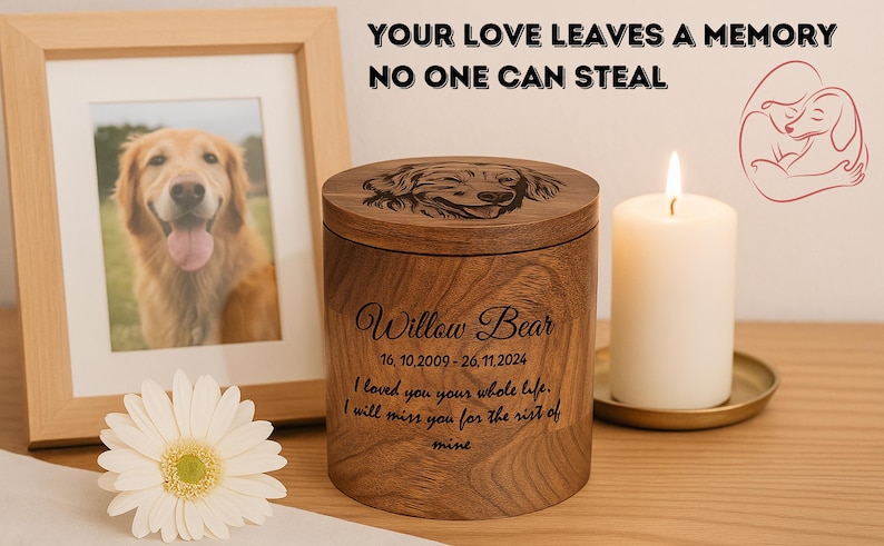 Custom Pet Portrait Urn for Dogs & Cat Ashes with Photo, Rosewood Cremation Keepsake image 10