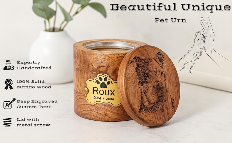 Custom Pet Portrait Urn for Dogs & Cat Ashes with Photo, Rosewood Cremation Keepsake image 12