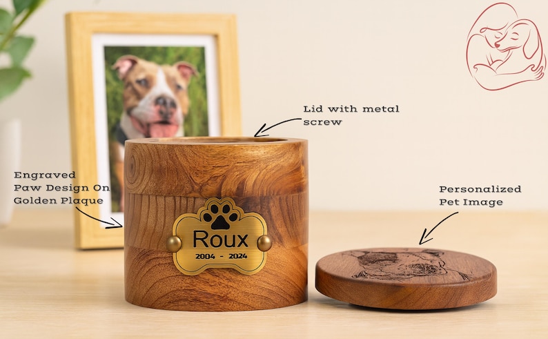 Custom Pet Portrait Urn for Dogs & Cat Ashes with Photo, Rosewood Cremation Keepsake image 16