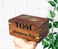 Personalized Rosewood Pet Urn Box: Brass Paw Inlay, Dog/Cat Ashes product logo