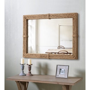 Miroir nautique côtier en corde, miroir rectangulaire pour salle de bain en corde, grand miroir mural décoratif au-dessus du lavabo pour décoration murale