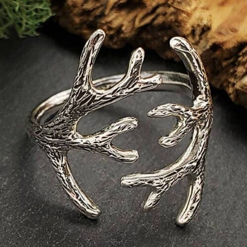 Jewellery Rings Statement Rings Detailed Nature Scene Scotland Deer Statement Ring Antlers Silver Stag Ring 