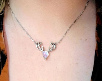 Stag Moonstone Necklace, Stag Necklace, Sterling Silver Jewellery, Scottish Jewellery, Unique Gift, Made in Scotland, Moonstone Necklace