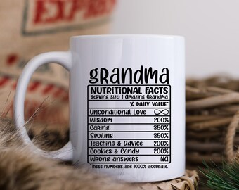 Grandma Coffee Mug Grandma Nutrition, Nutrition Facts Mug Mothers Day Gift Custom Grandma Mug, Grandma Nutrition mug Funny Grandma Mug