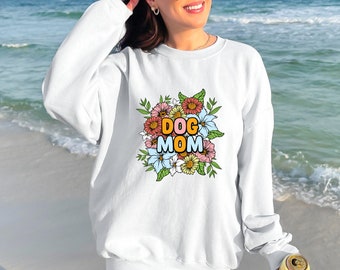 Chic FLORAL DOG MOM Crewneck  Soft Cotton Blend Ideal for Dog Moms Unique Mother's Day Gift Comfy floral dog mom Sweatshirt