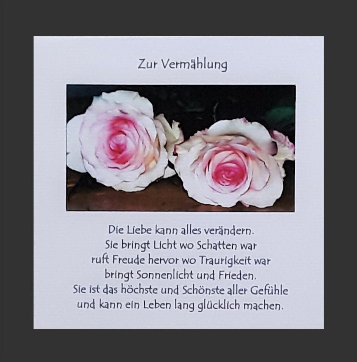 Karte Zur Vermählung handgefertigt Doppelkarte mit Couvert innen weiss
