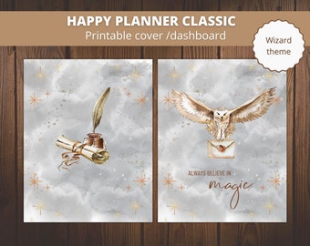 Happy planner cover / dashboard /divider | Aesthetic planner | Wizard | Witchy | Magical owl | Discbound planner cover DIY | Printable