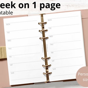 Personal Size Woche auf einer Seite Planer ausdruckbar - Minimalistisch und einfach - undatiert - PDF - Persönliche Ringe Einlage - W1P - Wochenkalender