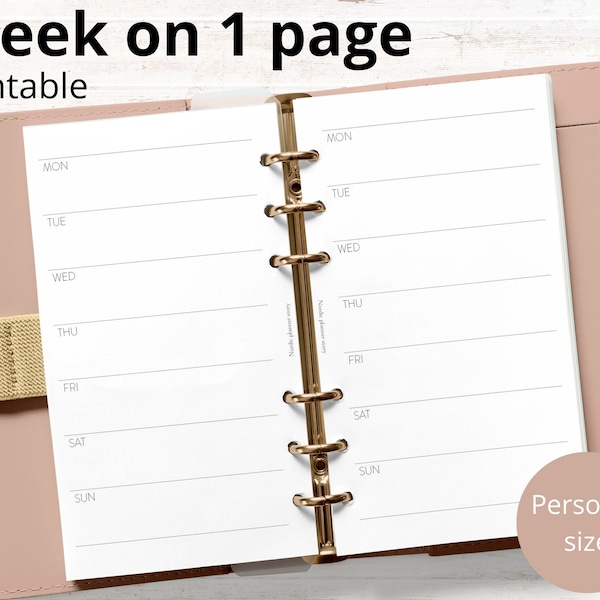 Personal size week on one page planner printable - Minimalist and simple - Undated - PDF - Personal rings insert - W1P - Weekly calendar