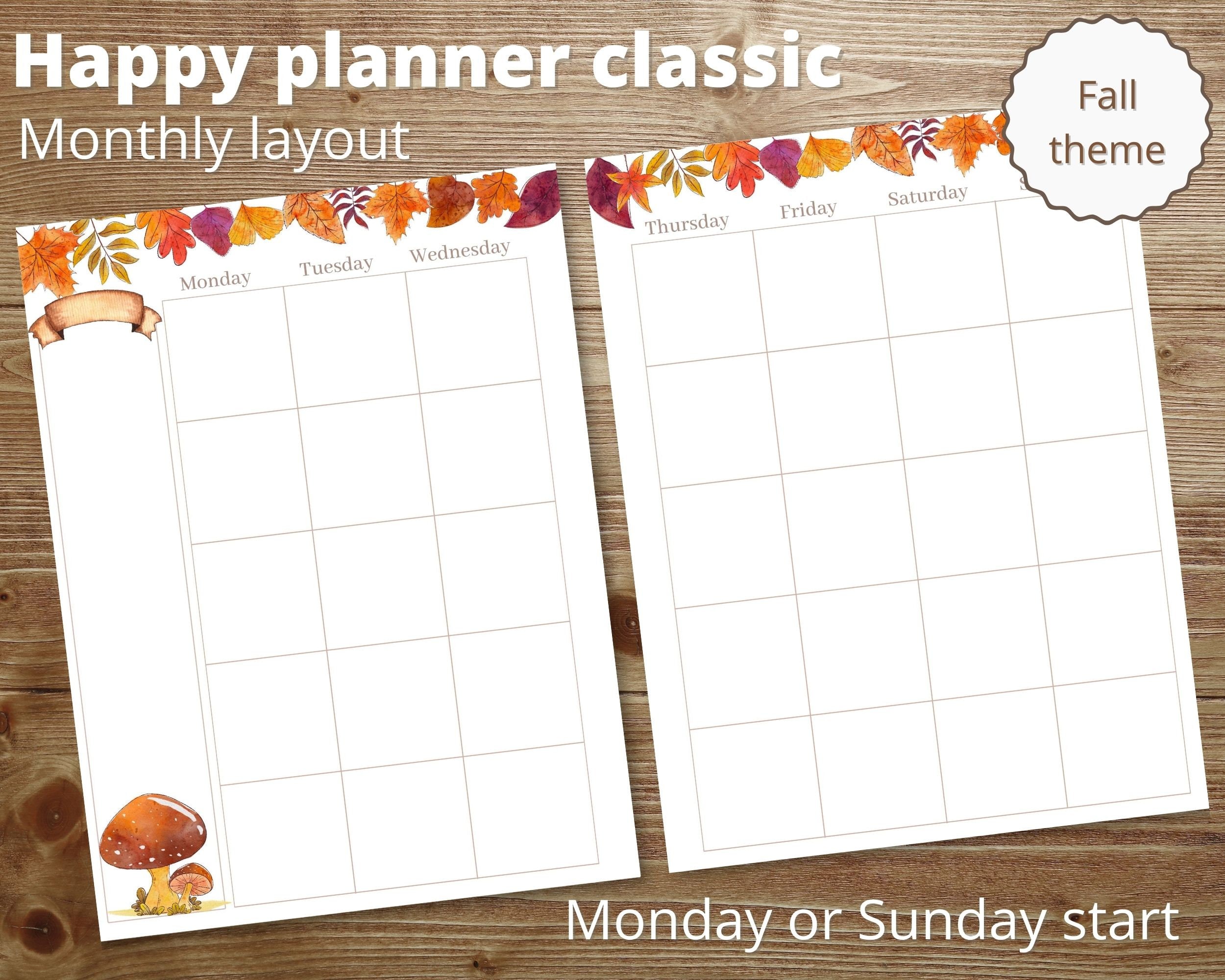 Happy Planner Monthly Insert - Printable Happy Planner Classic - Fall ...
