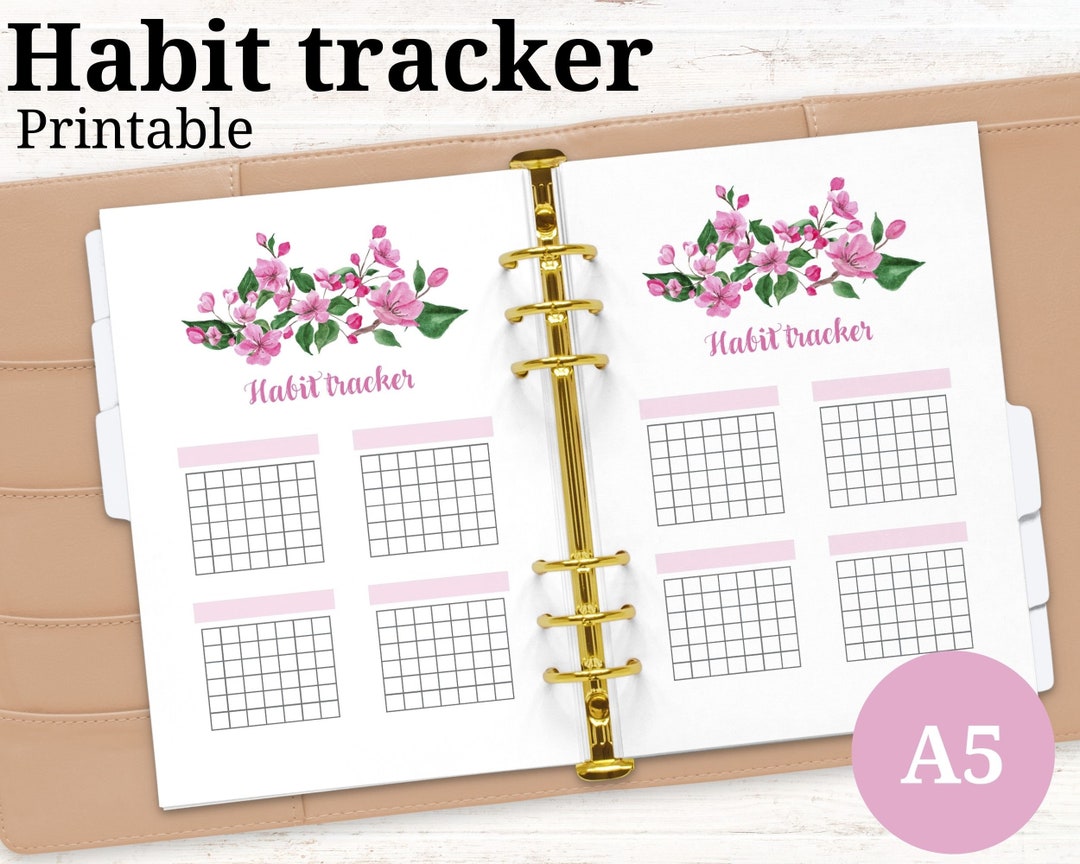 A5 Habit Tracker Printable - Floral - Undated - Monthly Habit Tracker ...
