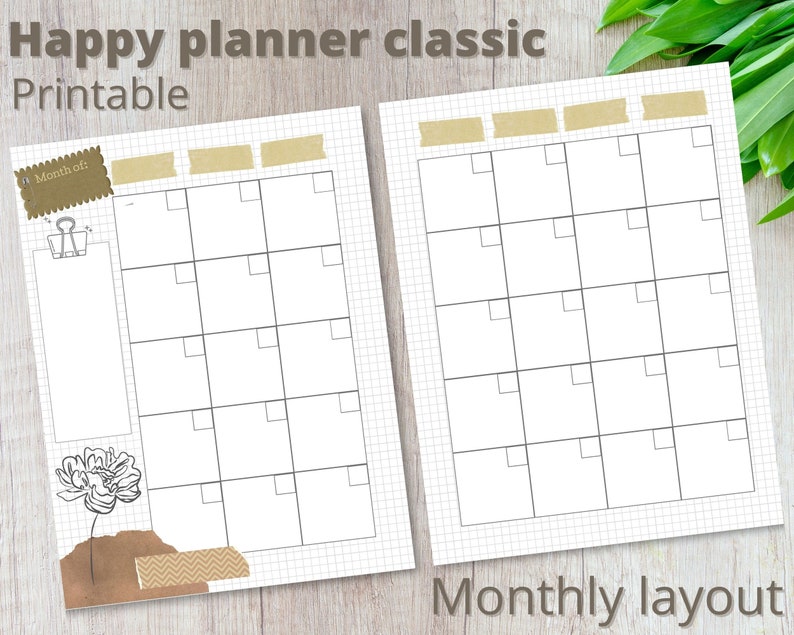 Happy Planner Classic Monthly Layout Printable Insert Undated Filler ...