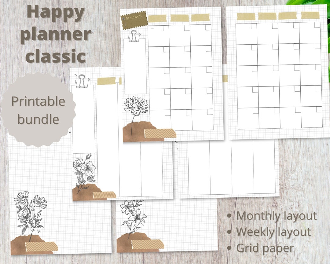 Happy Planner Classic Bundle - Printable Inserts Undated - Monthly and Weekly Layout - Vertical ...