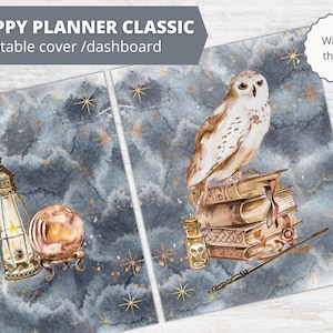 Happy planner cover / dashboard / divider for Happy planner classic | Printable | Wizard theme | Magical owl | Wand and books | Discbound