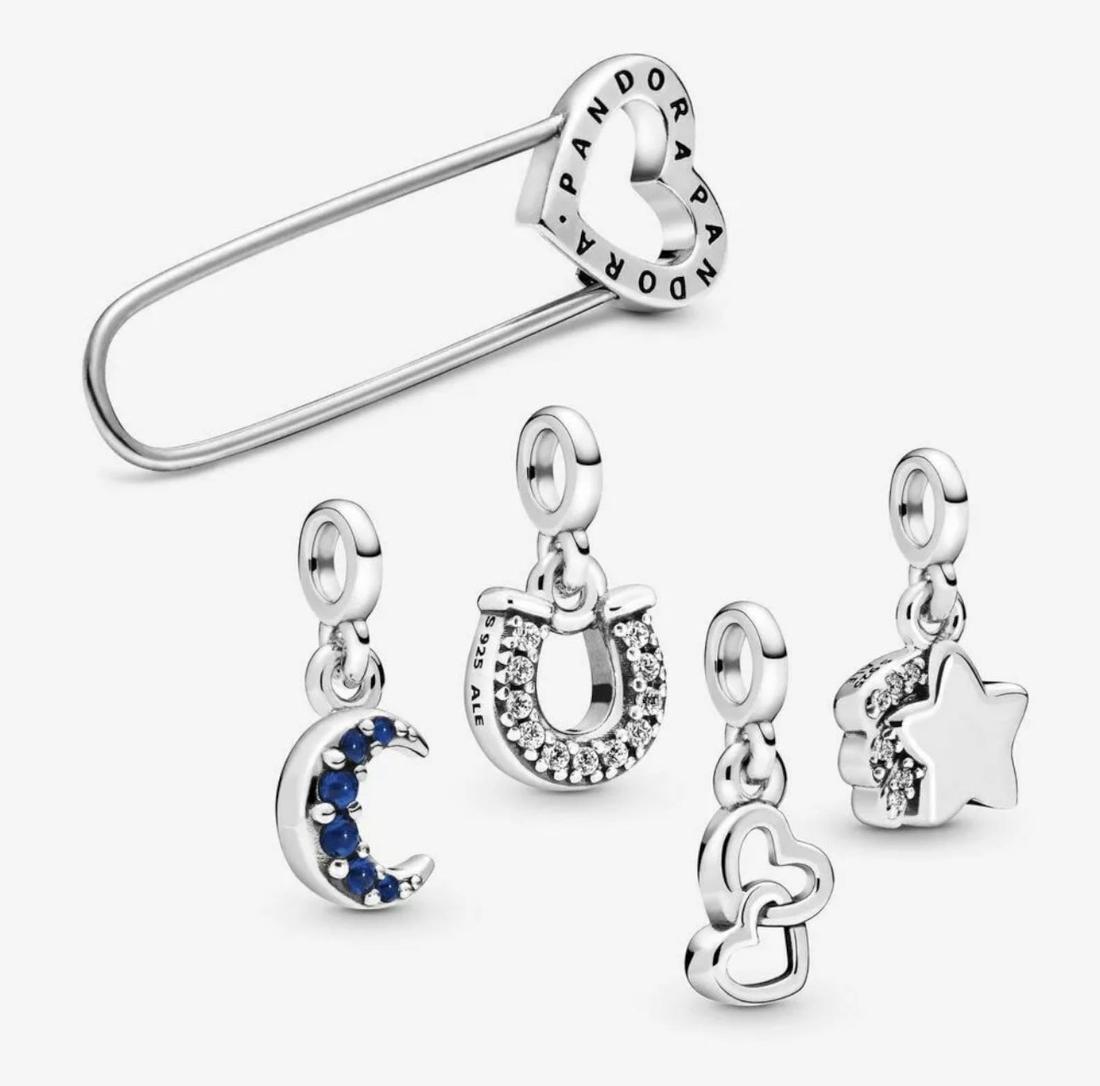 Authentic Pandora Me Safety Pin Brooch 4 minicharms pendants Etsy